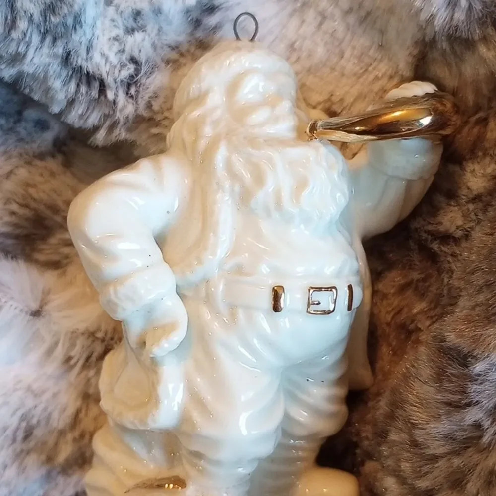 Mikasa Elegant Porcelain Santa with Horn & Toy Bag Christmas Ornament